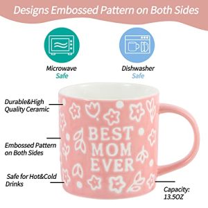 Best Mom Ever Floral Embossed Ceramic Coffee Mug