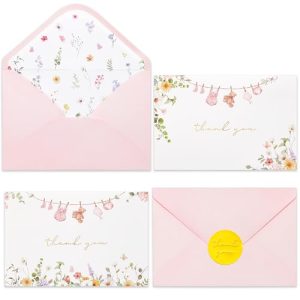 Pink Gold Baby Shower Thank You Cards - 50 Pack