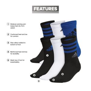 Adidas Kids Athletic Cushioned Crew Socks – 6 Pairs
