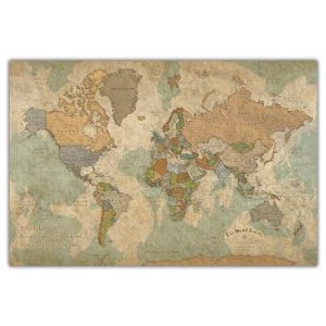 Personalized Vintage Earth Tone Push Pin World Map