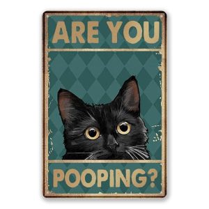 Funny Black Cat Bathroom Sign - Retro Metal Decor 8x12