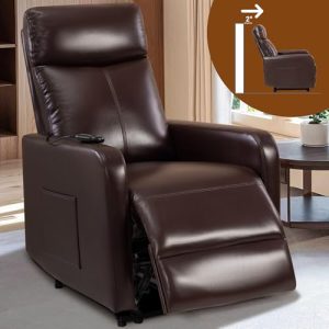 Zero Wall Power Recliner - Compact Dark Brown Faux Leather
