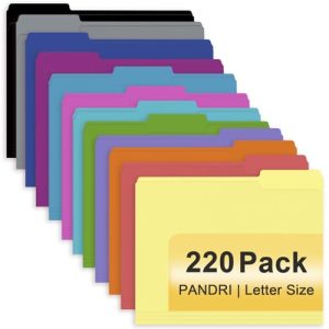 PANDRI 220-Pack Colored File Folders | 1/3 Cut Tab | Letter Size