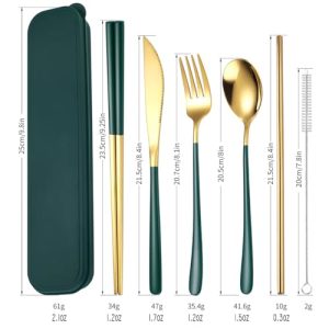 Portable Stainless Steel Travel Utensil Set – Green Golden
