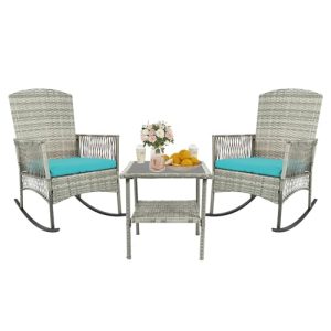 3-Piece Outdoor Rocking Chairs Set - Wicker Patio Furniture