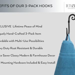 RTZEN Wrought Iron Wall Hooks (3-Pack) – Rustic Farmhouse