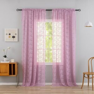 YANJUN Lace Purple Sheer Curtains – Floral Lavender Drapes
