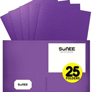 SUNEE 25-Pack Purple 2-Pocket Paper Folders