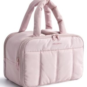 BAGSMART Pink Puffy Travel Toiletry Bag for Women