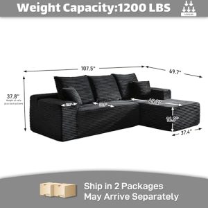 ONEMMLION 107.5″ Black Cloud Couch – Deep Seat Modular