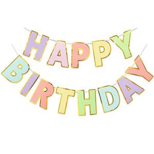 LITAUS Happy Birthday Banner - 9ft Pre-Strung Pastel
