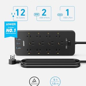 Anker 12-Outlet Surge Protector Power Strip with USB-C (2-Pack)