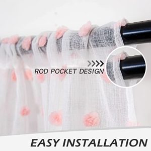 MYSKY HOME Pink Pom Pom Sheer Curtains – Bohemian Farmhouse
