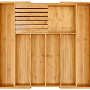VaeFae Bamboo Expandable Silverware Drawer Organizer