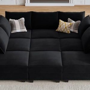 HONBAY Modular Sectional Sofa w/ Storage Ottoman – Black