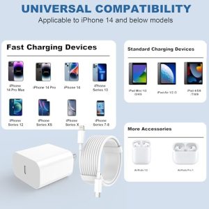 iPhone Fast Charger Pack: USB-C Wall Block + Lightning Cables
