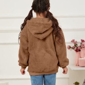 Ofenbuy Kids Girl’s Fuzzy Sherpa Hoodie – Caramel