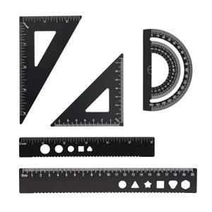 Zotemo 5-Piece Metal Geometry & Drafting Ruler Set