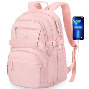 WINDARS Pink School Laptop Backpack - USB Port