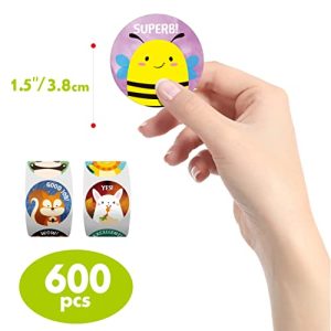 600 PCS Adorable Round Animal Reward Stickers