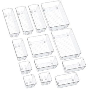 SMARTAKE 13-Piece Clear Drawer Organizers with Non-Slip Pads