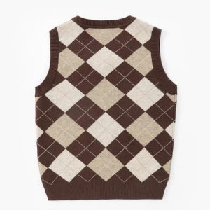 Boys Argyle Sweater Vest – V Neck Sleeveless Uniform Knit