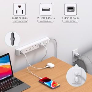 2-Pack Power Strip Surge Protector – 6 Outlets, 4 USB Ports