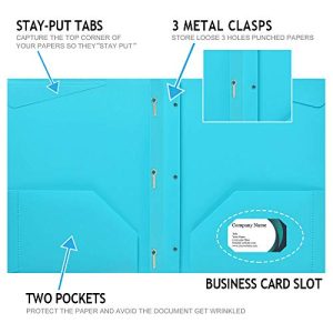 INFUN 6-Pack Heavy Duty Plastic Folders | Brads & Pockets