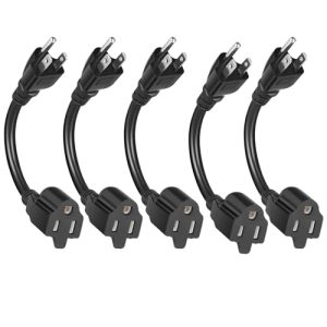 KUNLUN 5-Pack 8-Inch 3-Prong Outlet Saver Cords