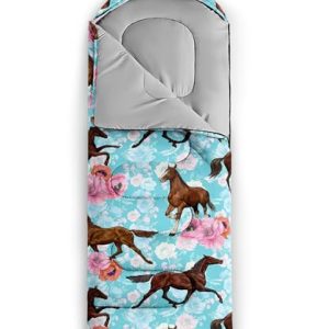 QOOMO Floral Wild Horses Sleeping Bag – 3 Season Camping