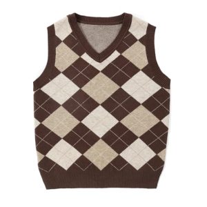 Boys Argyle Sweater Vest - V Neck Sleeveless Uniform Knit