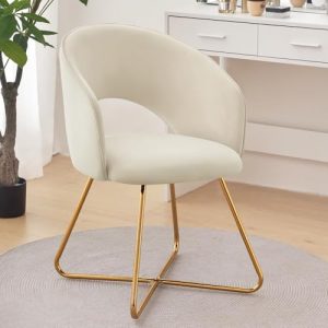 Furniliving Velvet Vanity Chair – Gold Legs & Curved Back