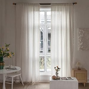 RoomTalks White Farmhouse Textured Curtains – Boho Chic