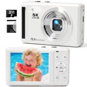 5K 72MP Digital Camera for Kids - Point & Shoot, 16X Zoom