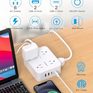 5Ft Power Strip Surge Protector with USB-C & 8 Outlets