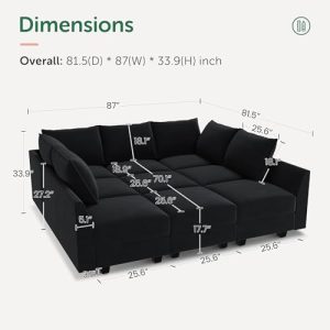 HONBAY Modular Sectional Sofa w/ Storage Ottoman – Black