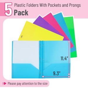 Mr. Pen 5-Pack Plastic Folders | Pockets & Prongs | School Supplies