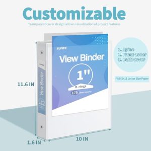SUNEE 1-Inch 3-Ring Binders, 12-Pack Bulk, White, Clear View