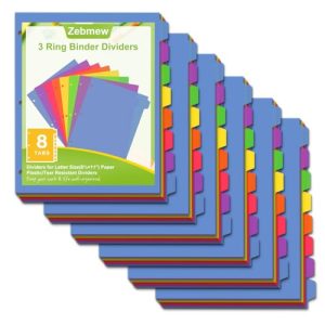 8 Tab Write & Erase Binder Dividers - Rainbow Colors, 6 Sets