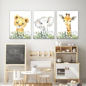Baby Safari Nursery Wall Decor – Set of 3 Canvas Prints