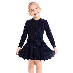 Girls' Knit Sweater Uniform Dress - Long Sleeve Pleated