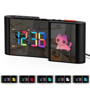 Cute Cartoon Digital Mirror Alarm Clock - Kids & Home