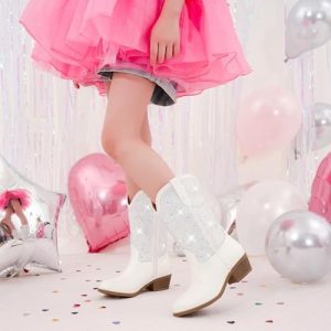 Motasha Girls Pink Rhinestone Sparkle Cowgirl Boots