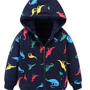 Boy's Sherpa Lined Dinosaur Hoodie Jacket - Navy