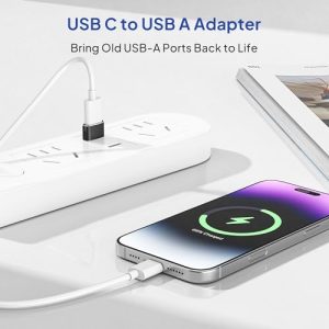 Elebase USB to USB C Adapter 4-Pack: Car Charger & Data