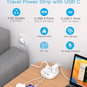 Travel Power Strip with USB Ports & Flat Plug