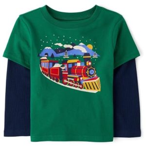 Toddler Boys’ Holiday Train 2Fer Long Sleeve Knit Shirt
