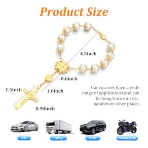 Ziciner Golden Car Rearview Mirror Rosary Pendant