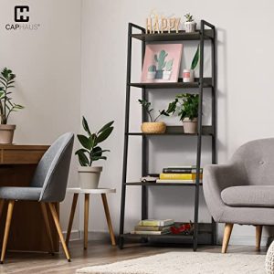 CAPHAUS 5-Tier Ladder Bookshelf – Industrial Black