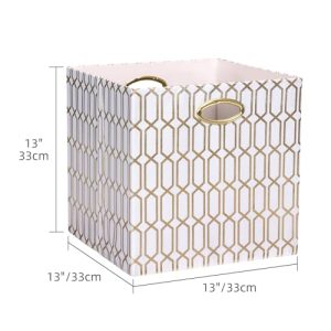ArcaGuru 4-Pack Collapsible Storage Cube Bins, White/Gold